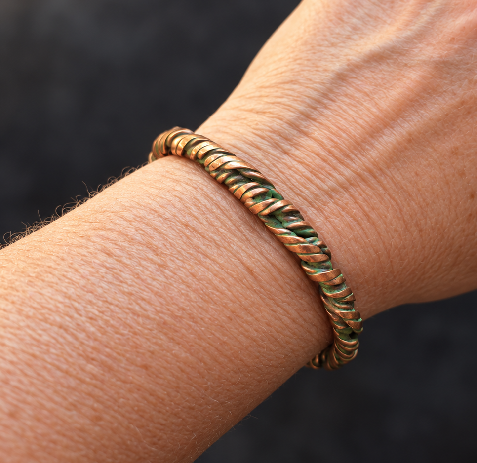 Handmade Green Patina Twisted Copper Cuff B003