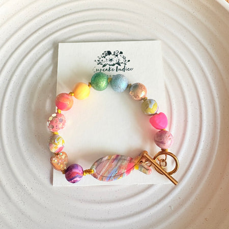Colourful Hand-Rolled Bead Bracelet with Christian Fish Charm