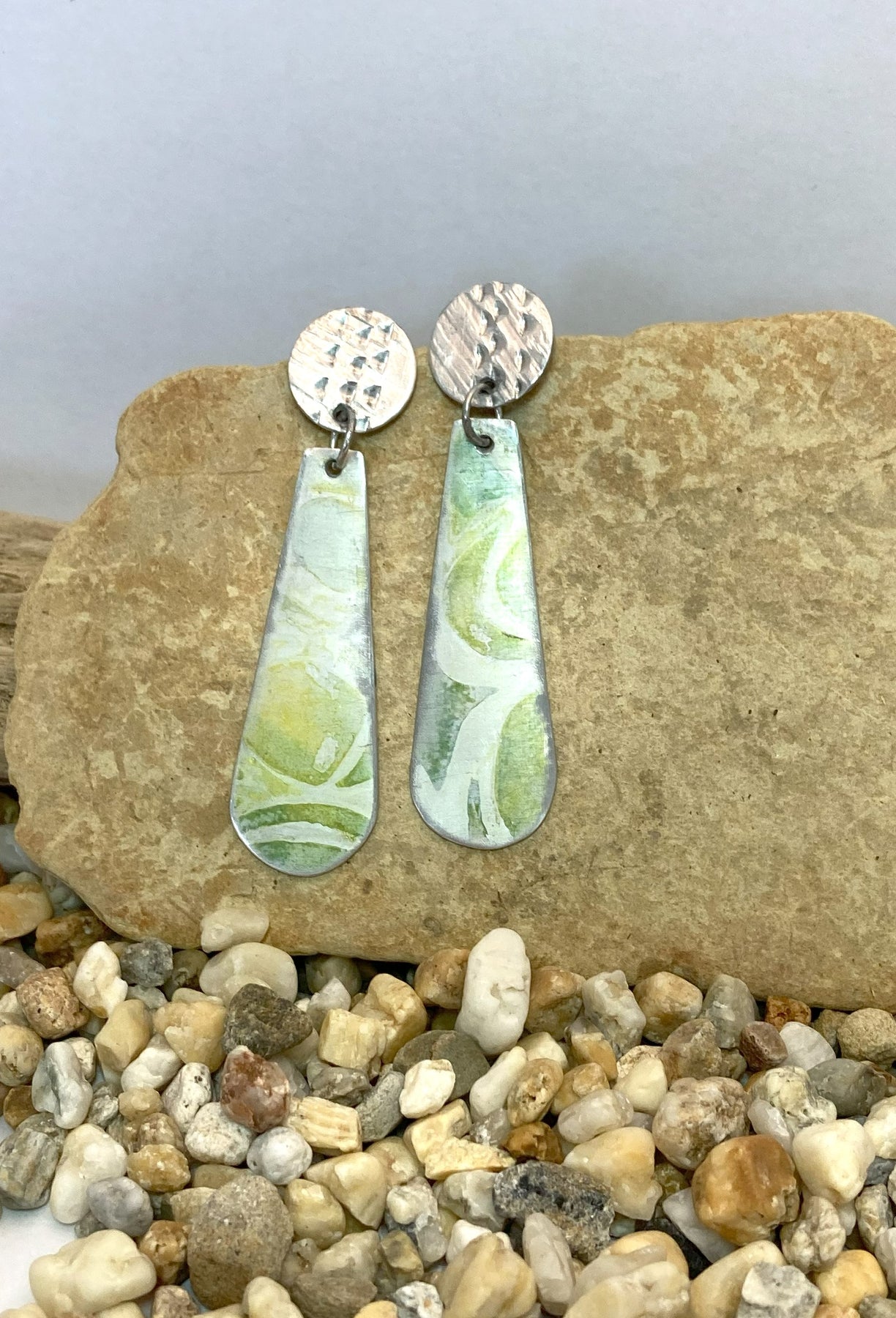 Anodised aluminium earrings hand printed Sea Whisper Collection