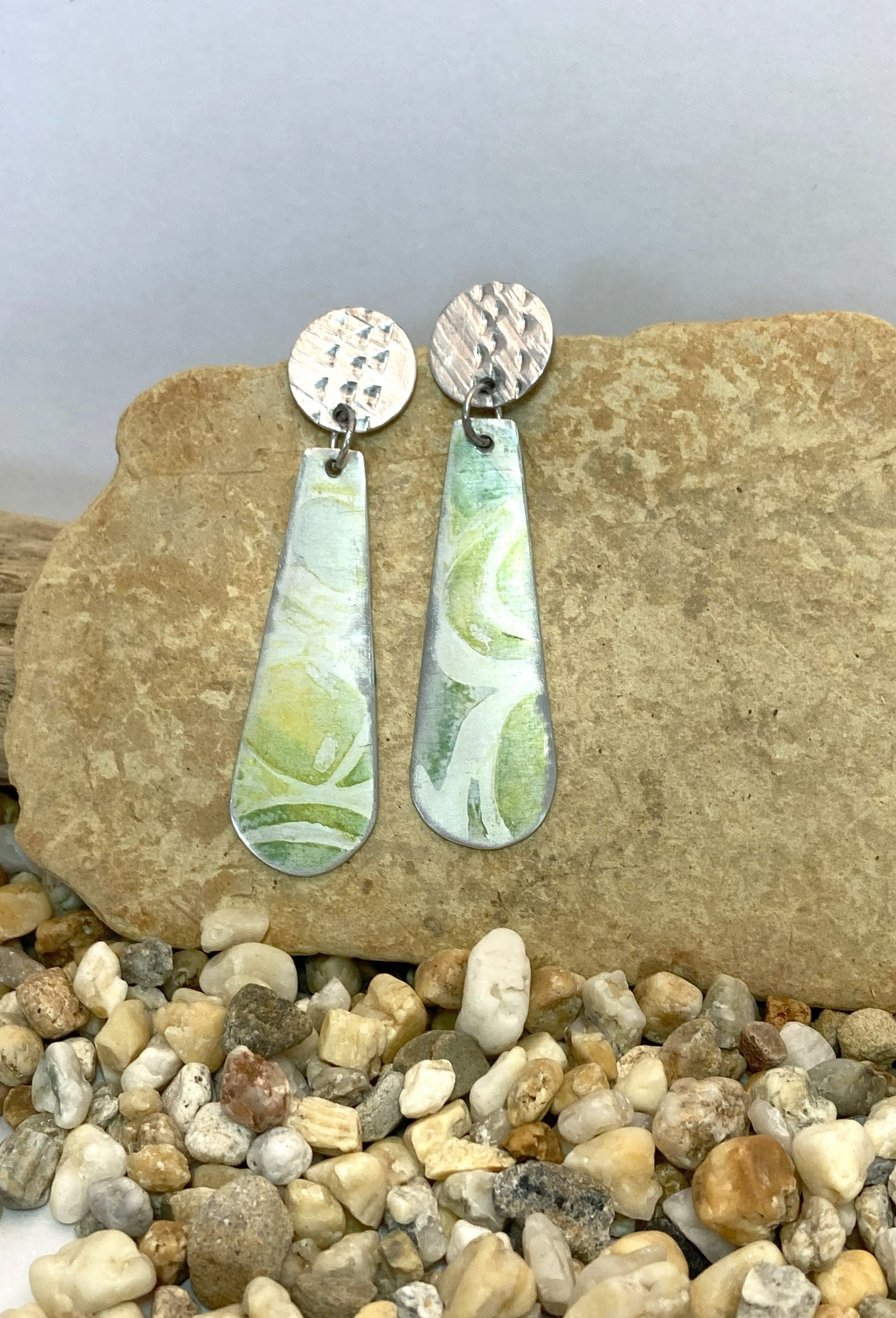 Anodised aluminium earrings hand printed Sea Whisper Collection