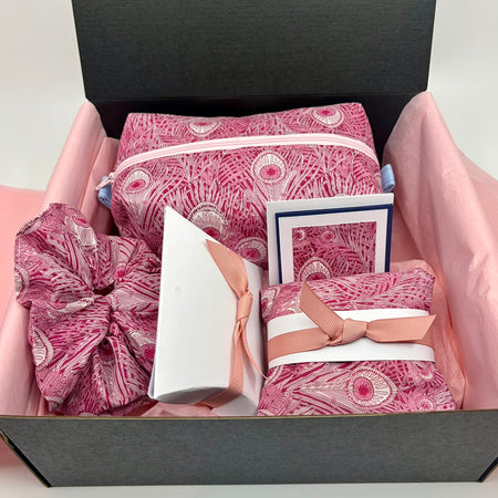 Liberty Fabric Luxury Handmade gift box including a zipper pouch, ear rings and scrunchie