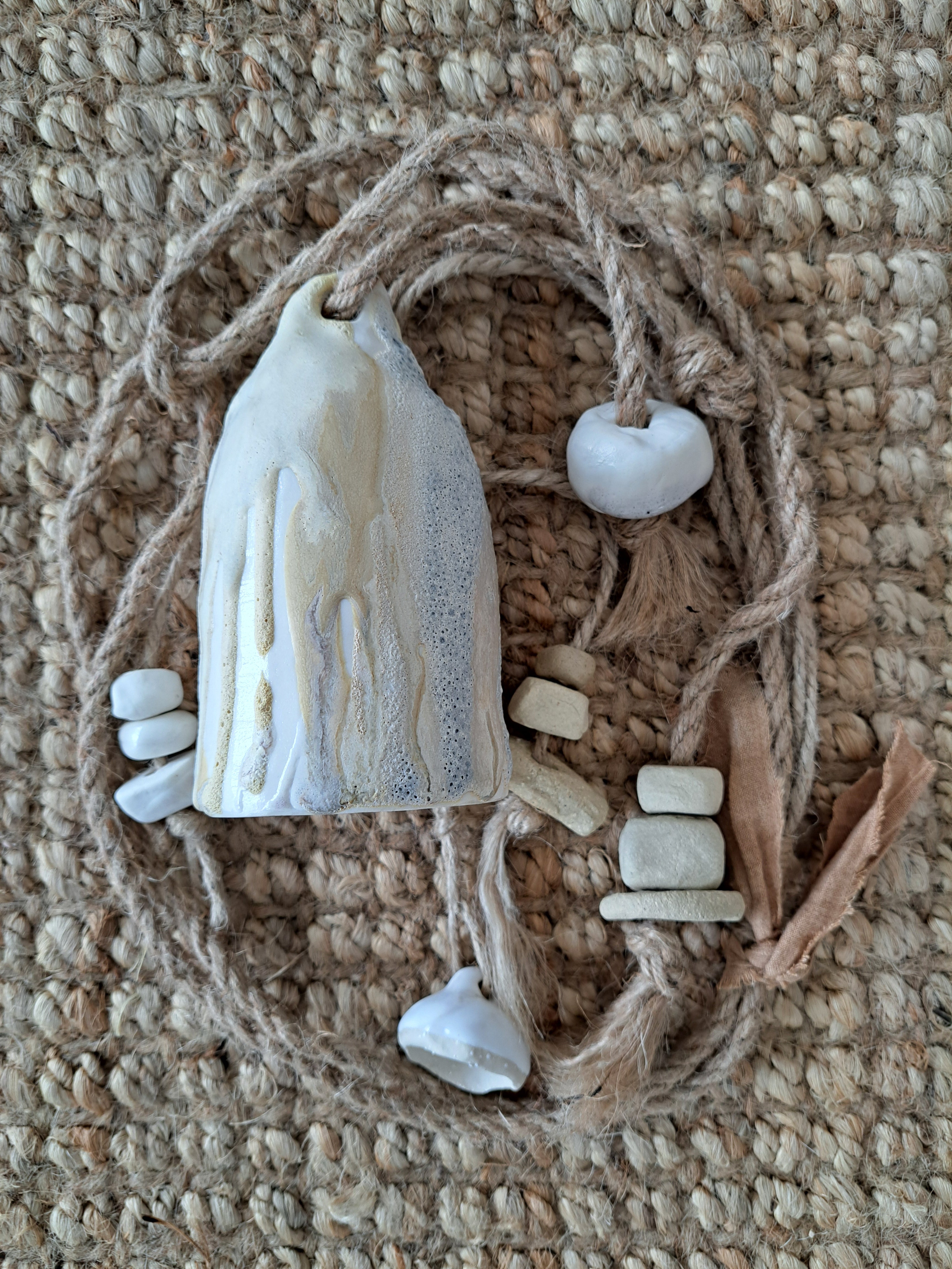 Contemporary Coastal Hanging Wall Art  - Ceramic Bells, Chimes, Beads