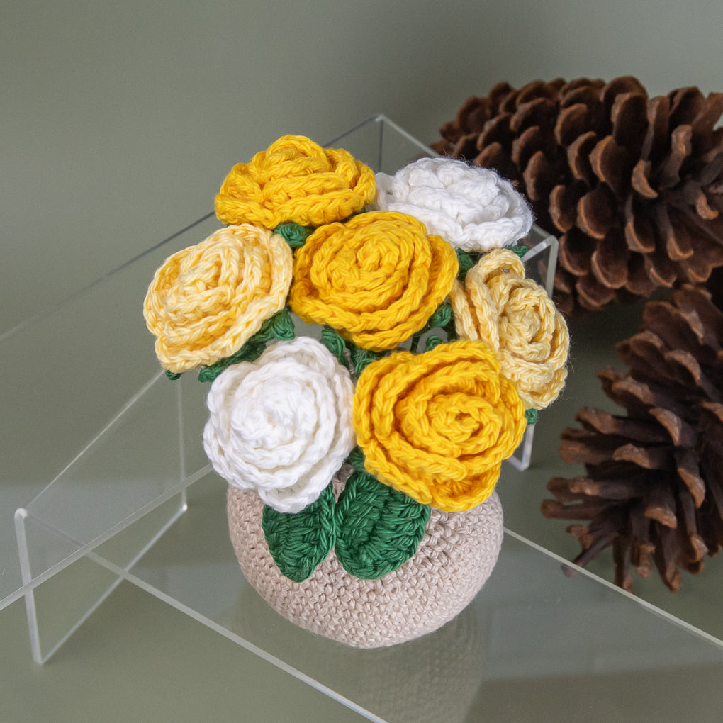 Forever Flowers - Crocheted Roses in Vase - Pots of Colour