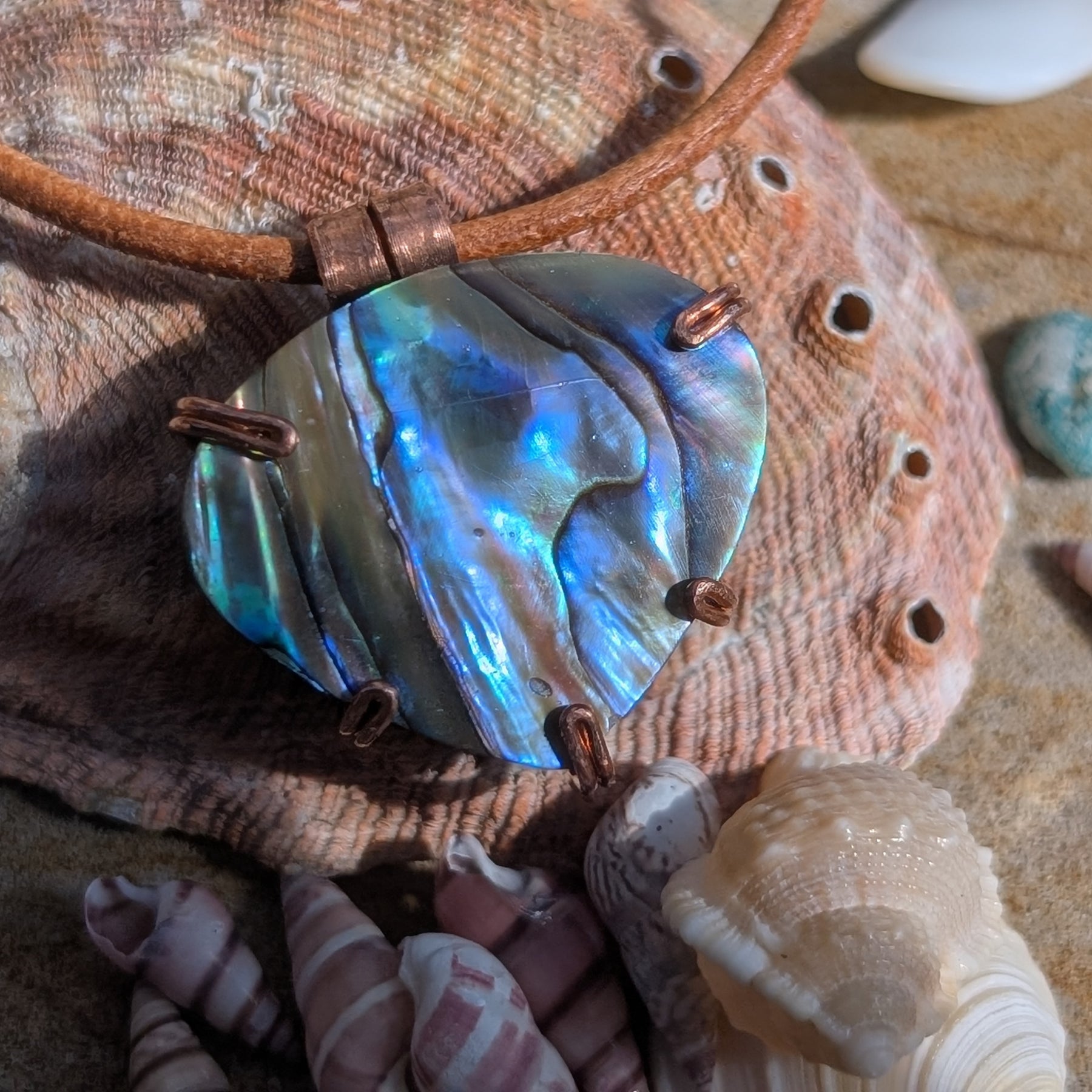 Aquata - Stabilised Abalone Shell Pendant in Simple Copper Setting