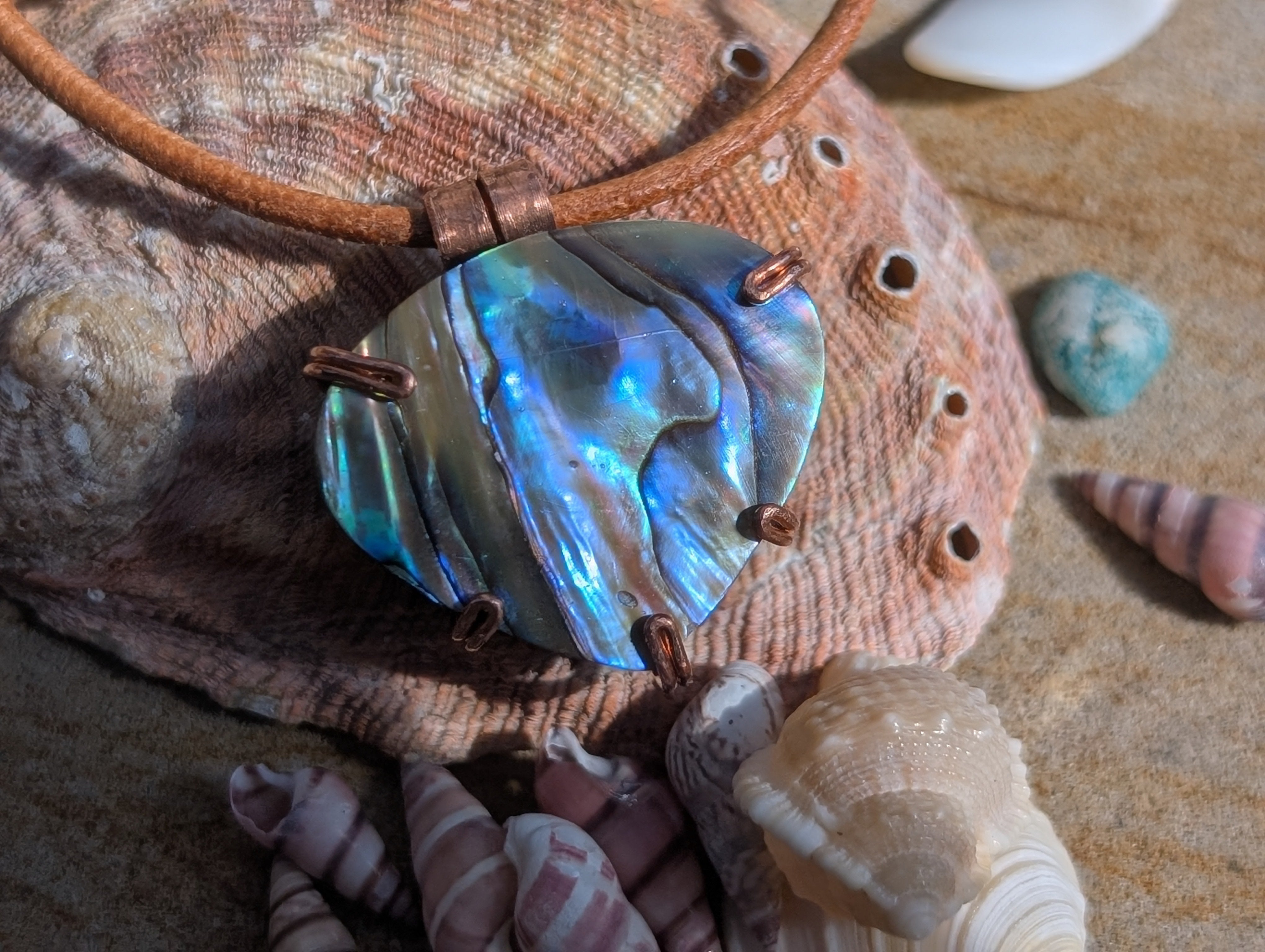 Aquata - Stabilised Abalone Shell Pendant in Simple Copper Setting