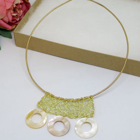 Bespoke Handmade Gold Crochet Wire Trio Shell Pendant Choker Necklace