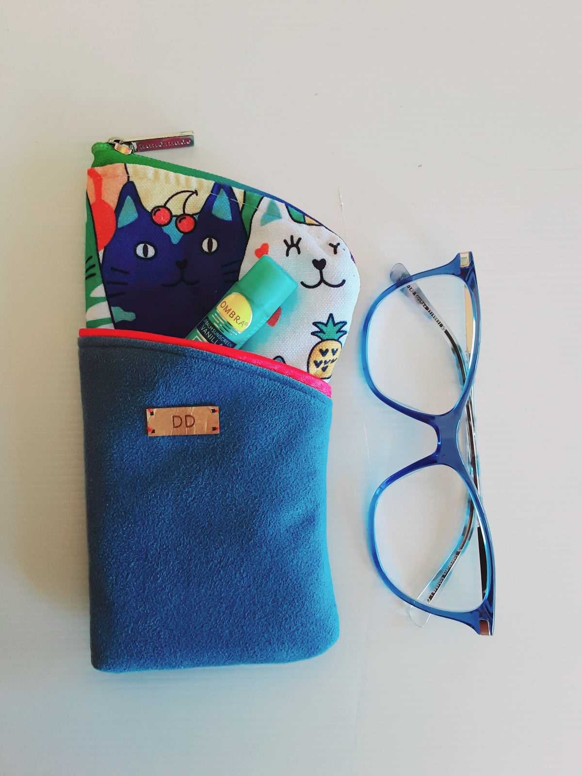 Handmade Padded Sunglass Case, Zippered Eyeglass Pouch, Cat Print