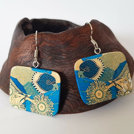 Bird earrings - lorikeets in blue and gold