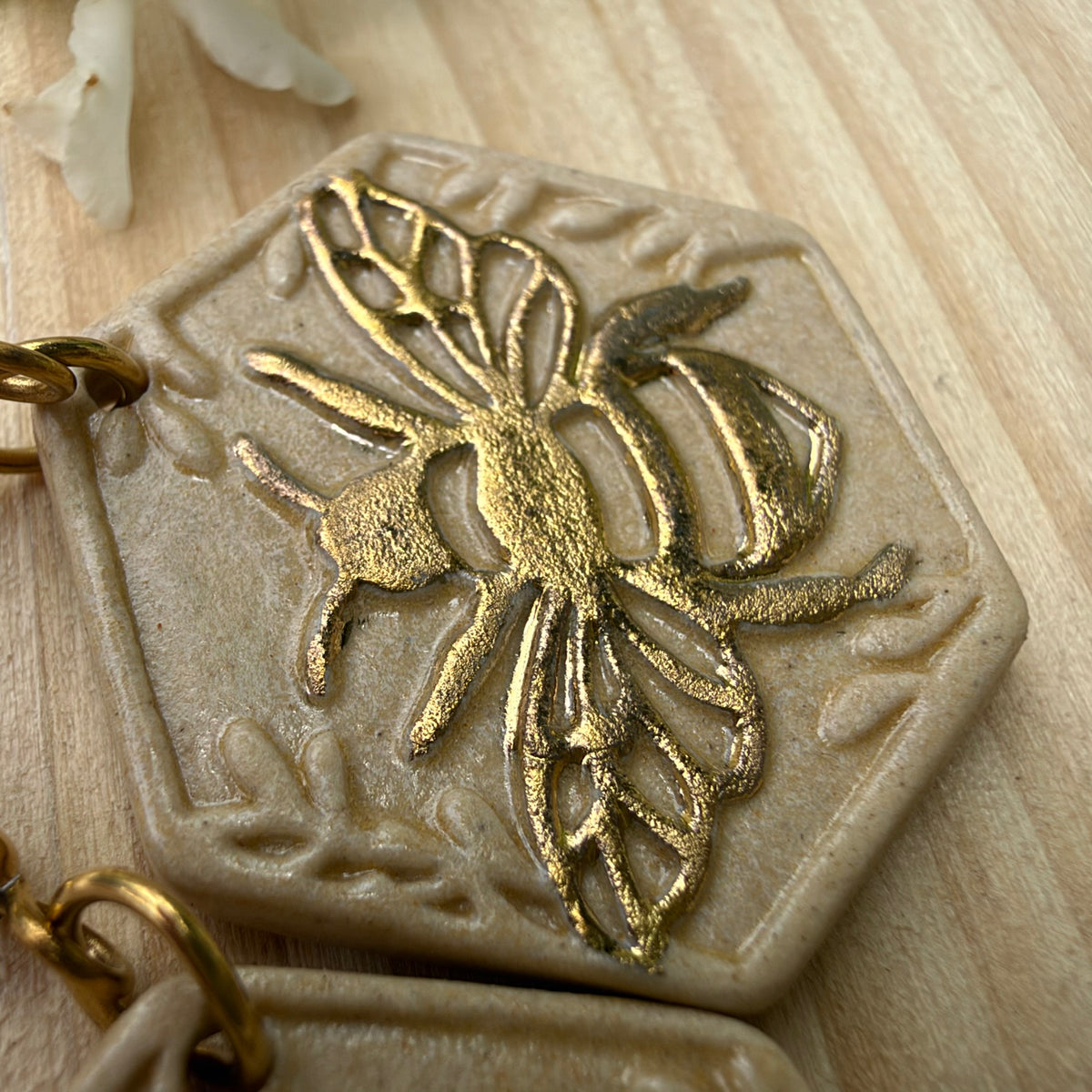 Gold embellished Ceramic Bee Earrings - Lightweight
