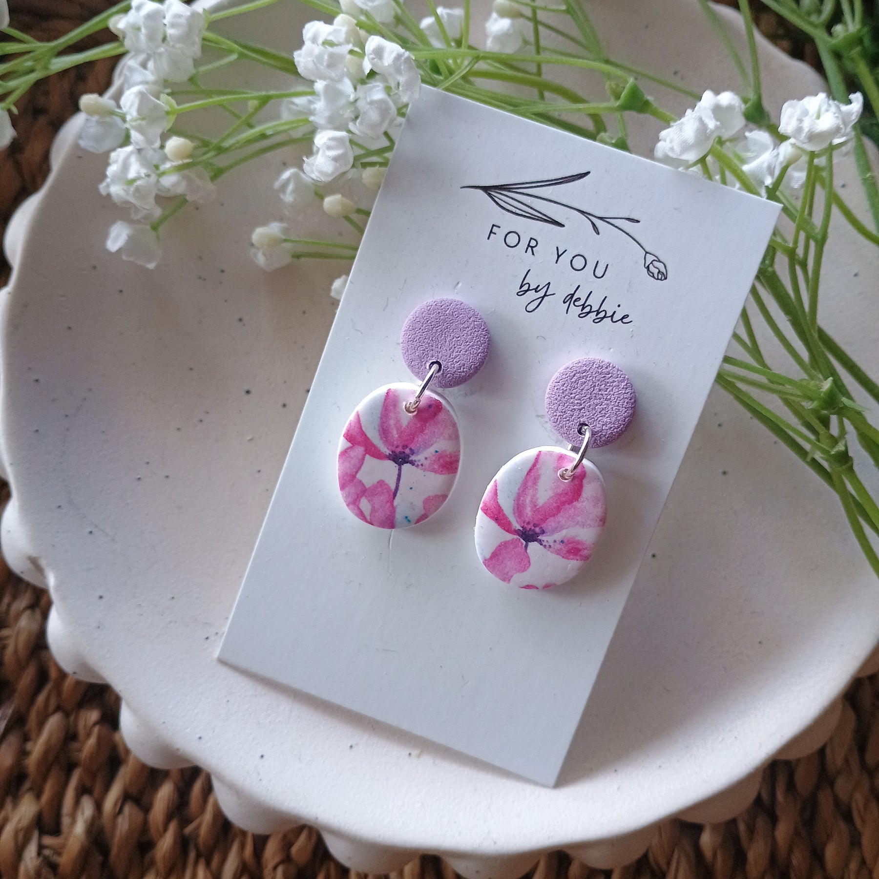 Lavender floral print earrings