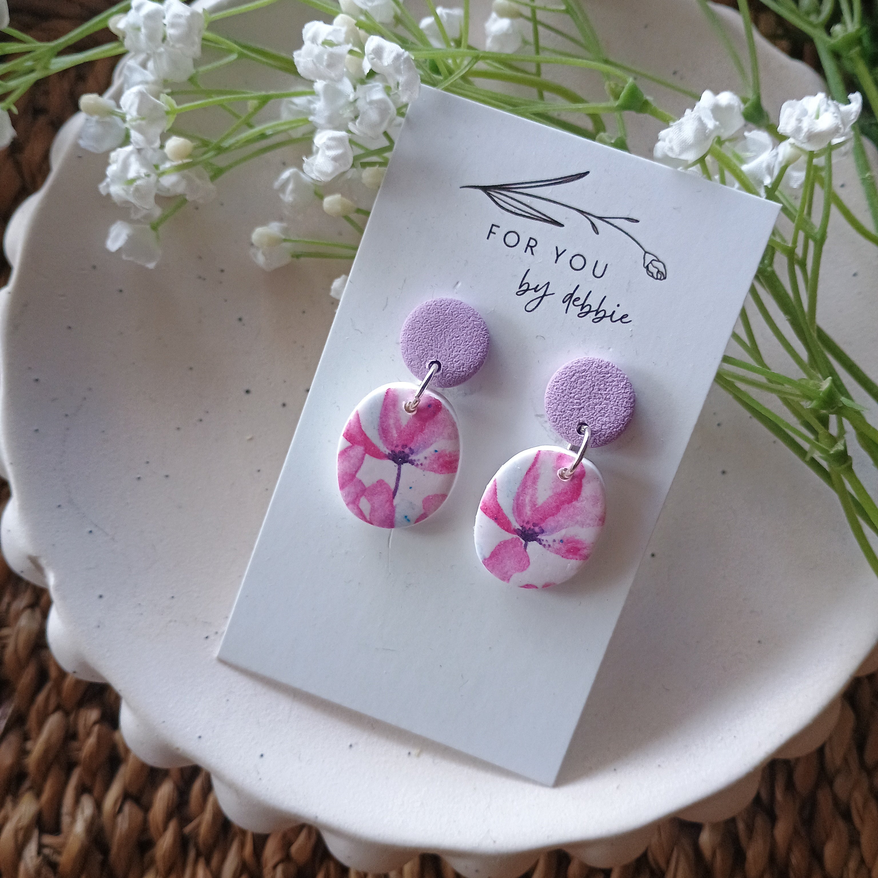 Lavender floral print earrings
