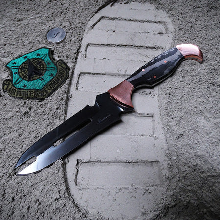 Art knife, exotic leather sheath, Copper, carbon fibre