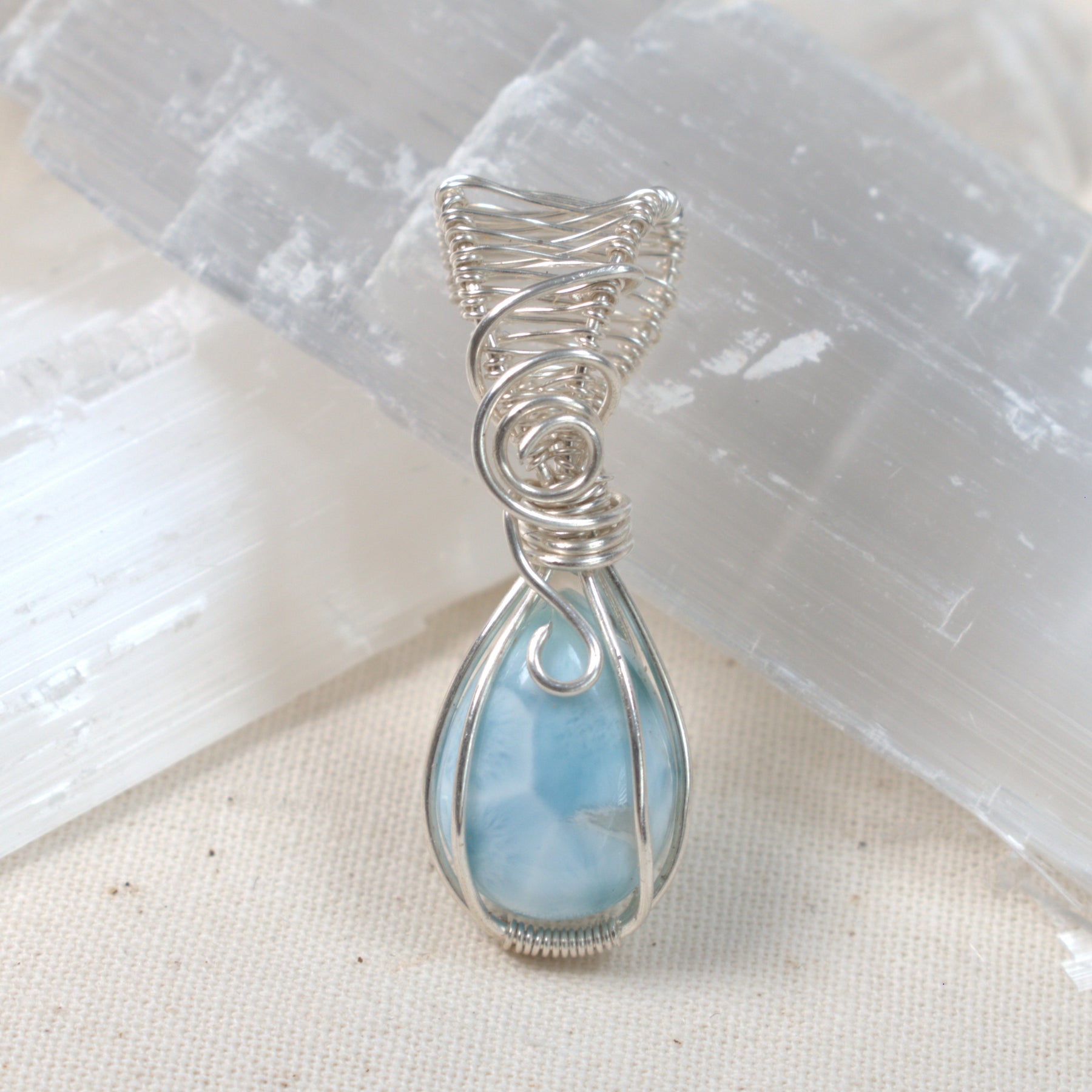Wire Wrapped Larimar Keepsake Pendant