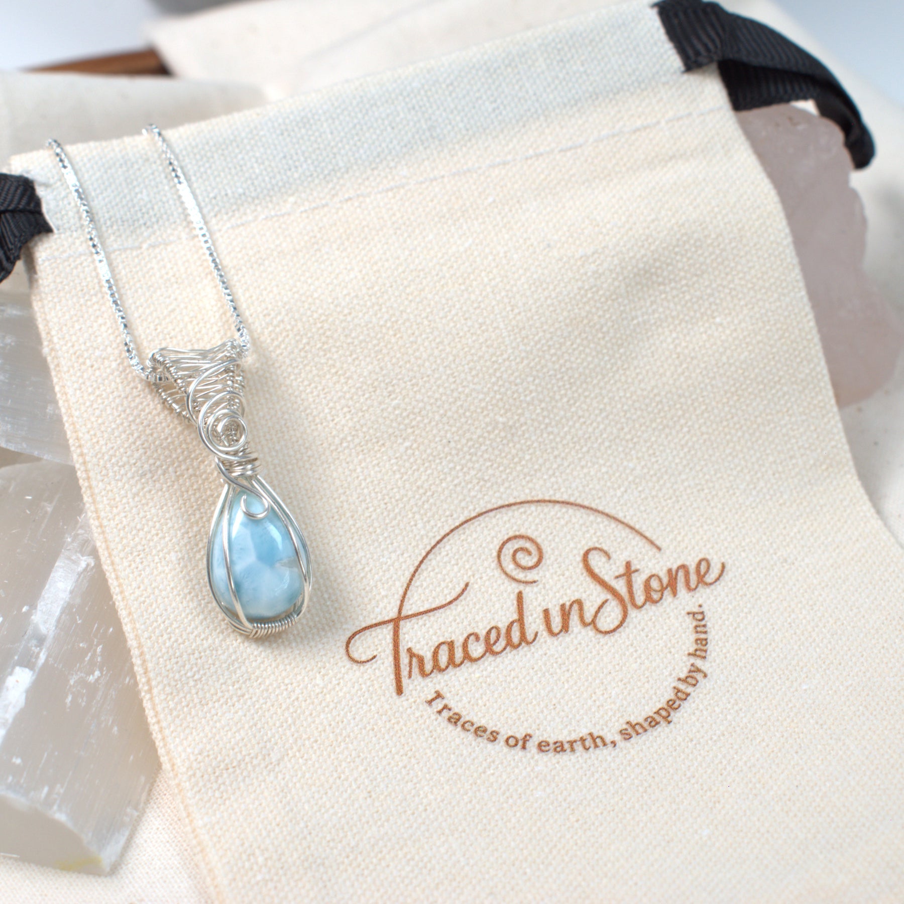 Wire Wrapped Larimar Keepsake Pendant