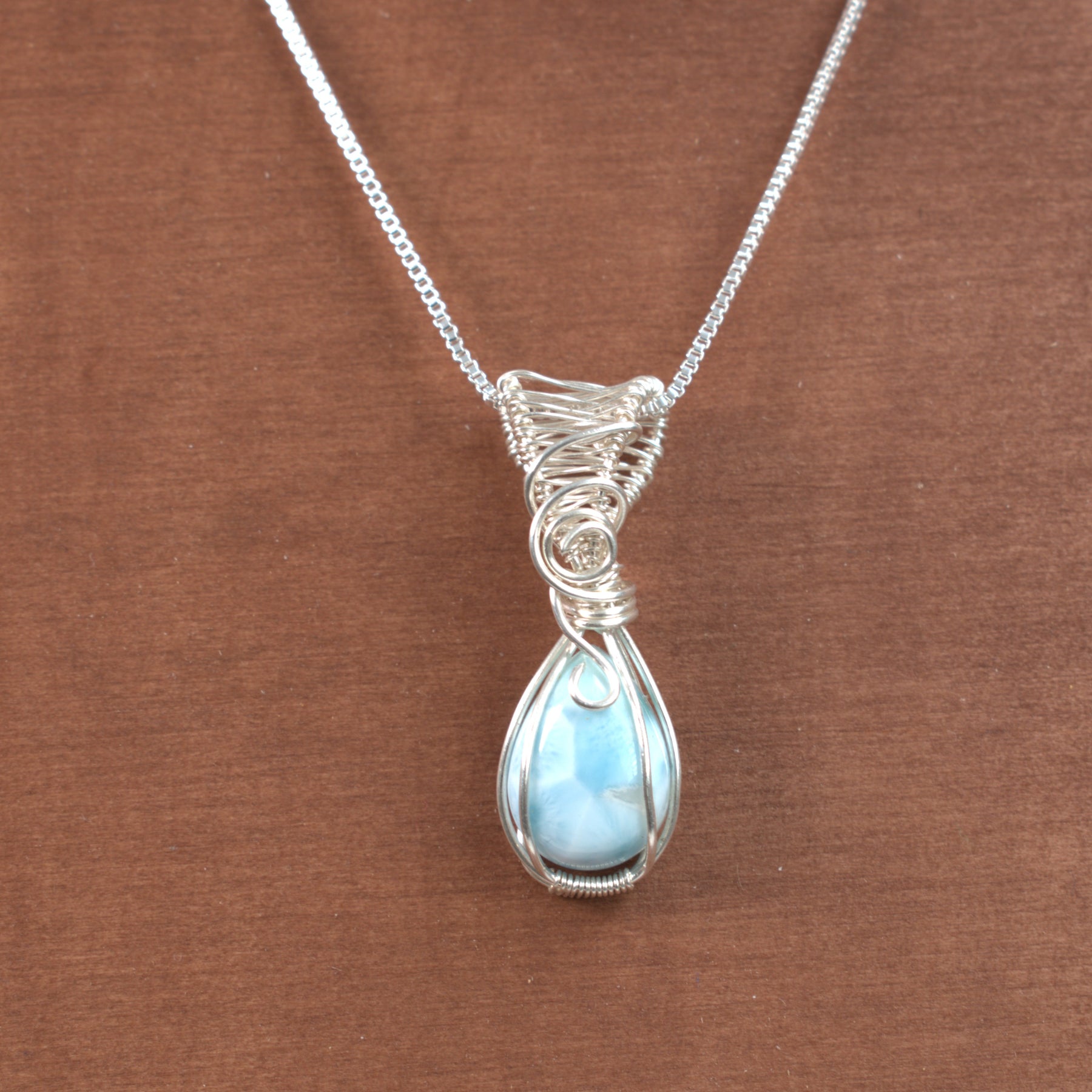 Wire Wrapped Larimar Keepsake Pendant