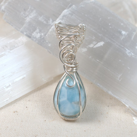 Wire Wrapped Larimar Keepsake Pendant