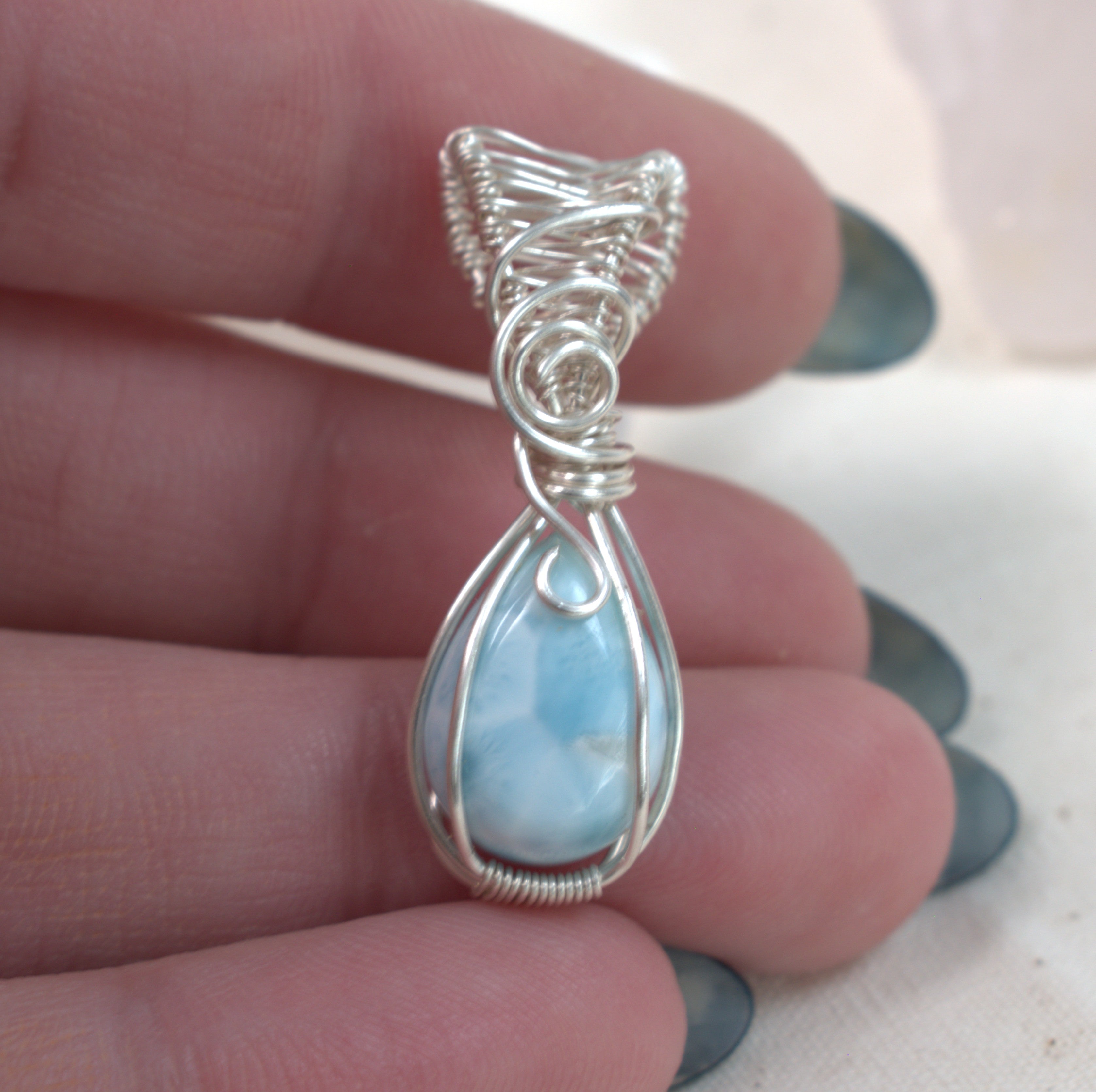 Wire Wrapped Larimar Keepsake Pendant