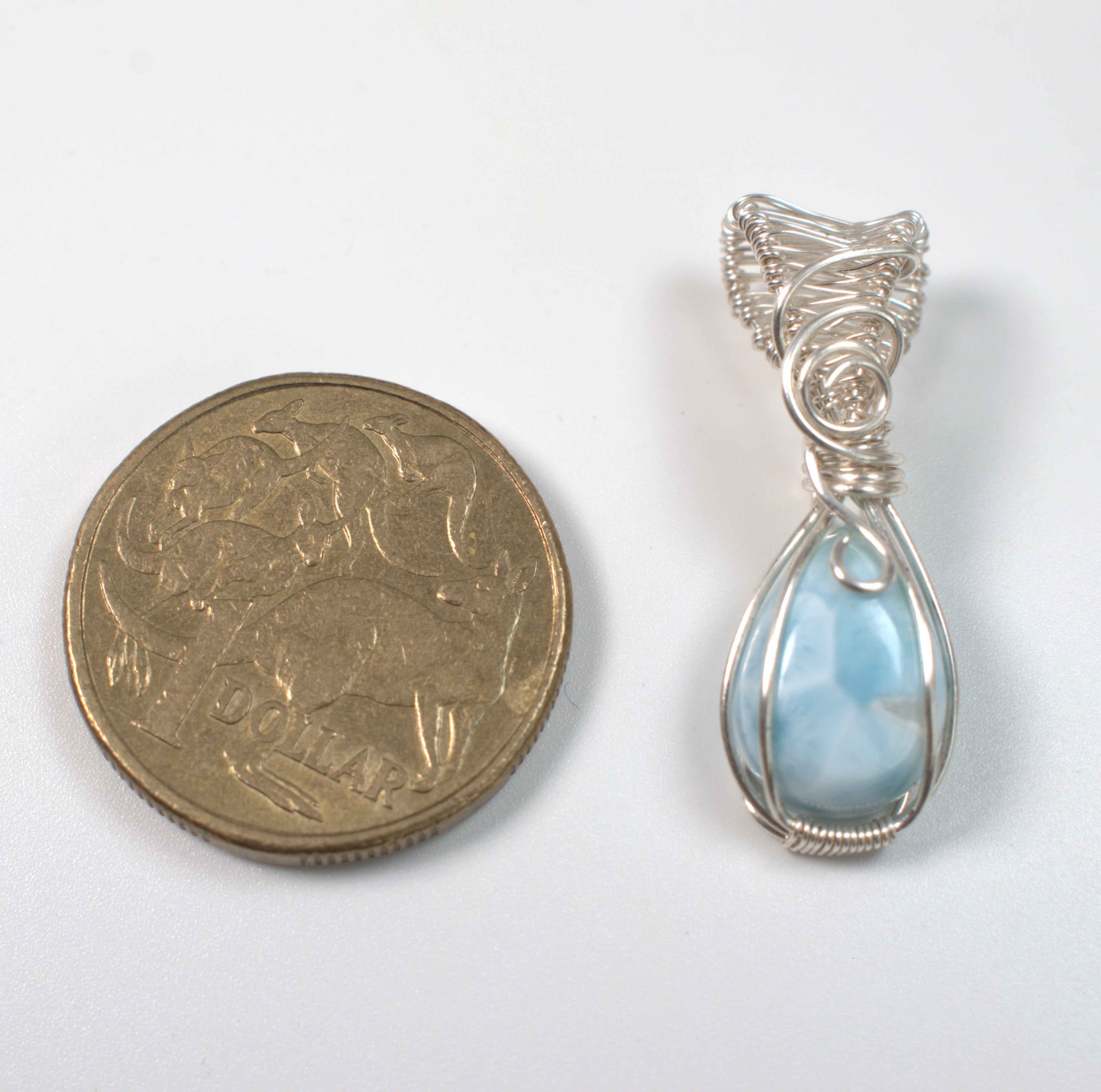 Wire Wrapped Larimar Keepsake Pendant
