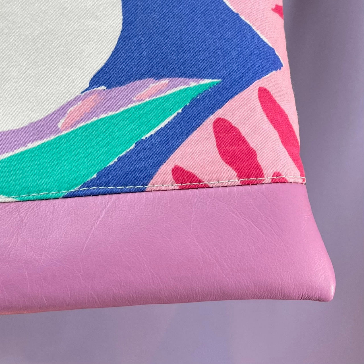 Colourful, repurposed vintage fabric zip POUCH with leather