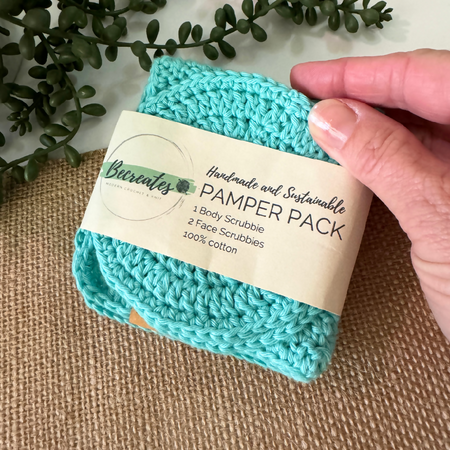 Handmade Pamper Pack | Crochet Body & Face Scrubbie set | Aqua