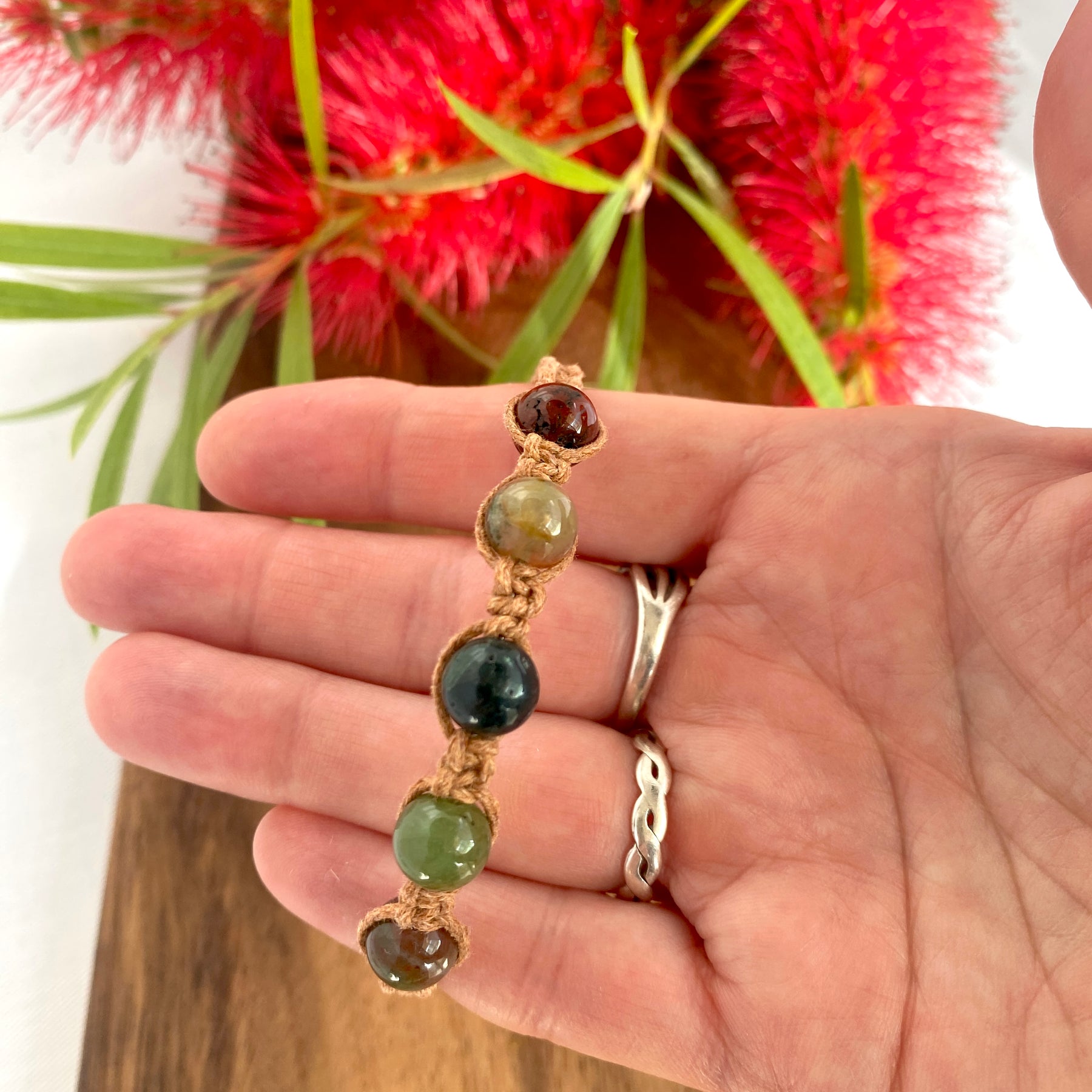 Indian Agate Gemstone Tan Macrame Wrap Bracelet | Cotton Cord Jewellery | Gift Set