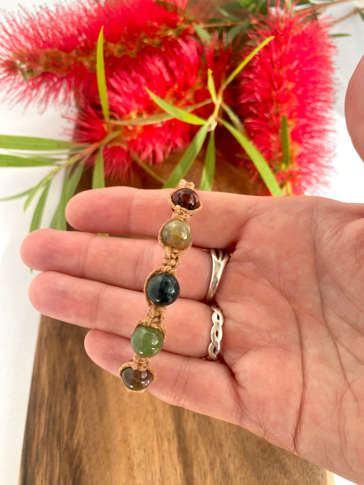 Indian Agate Gemstone Tan Macrame Wrap Bracelet | Cotton Cord Jewellery | Gift Set