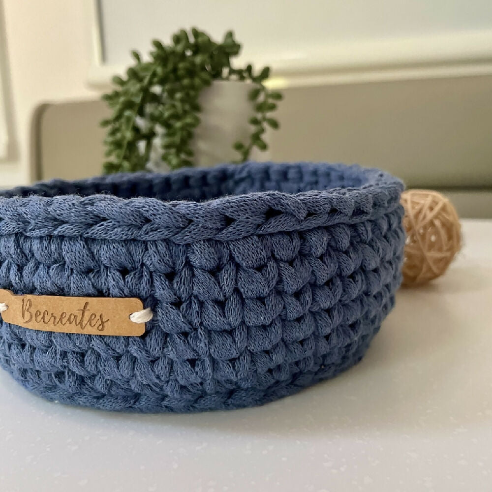 Crochet handmade basket | Home Decor | Small Denim Blue