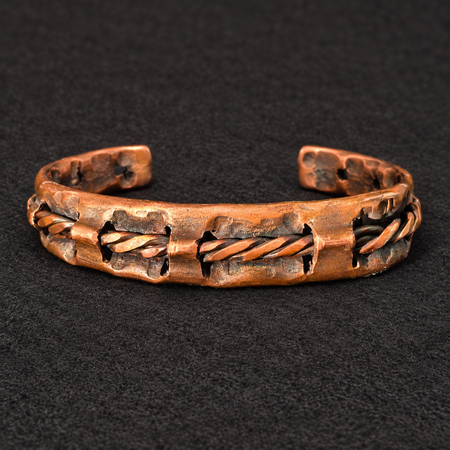 Handmade Rustic Leather-Look Copper Cuff B016