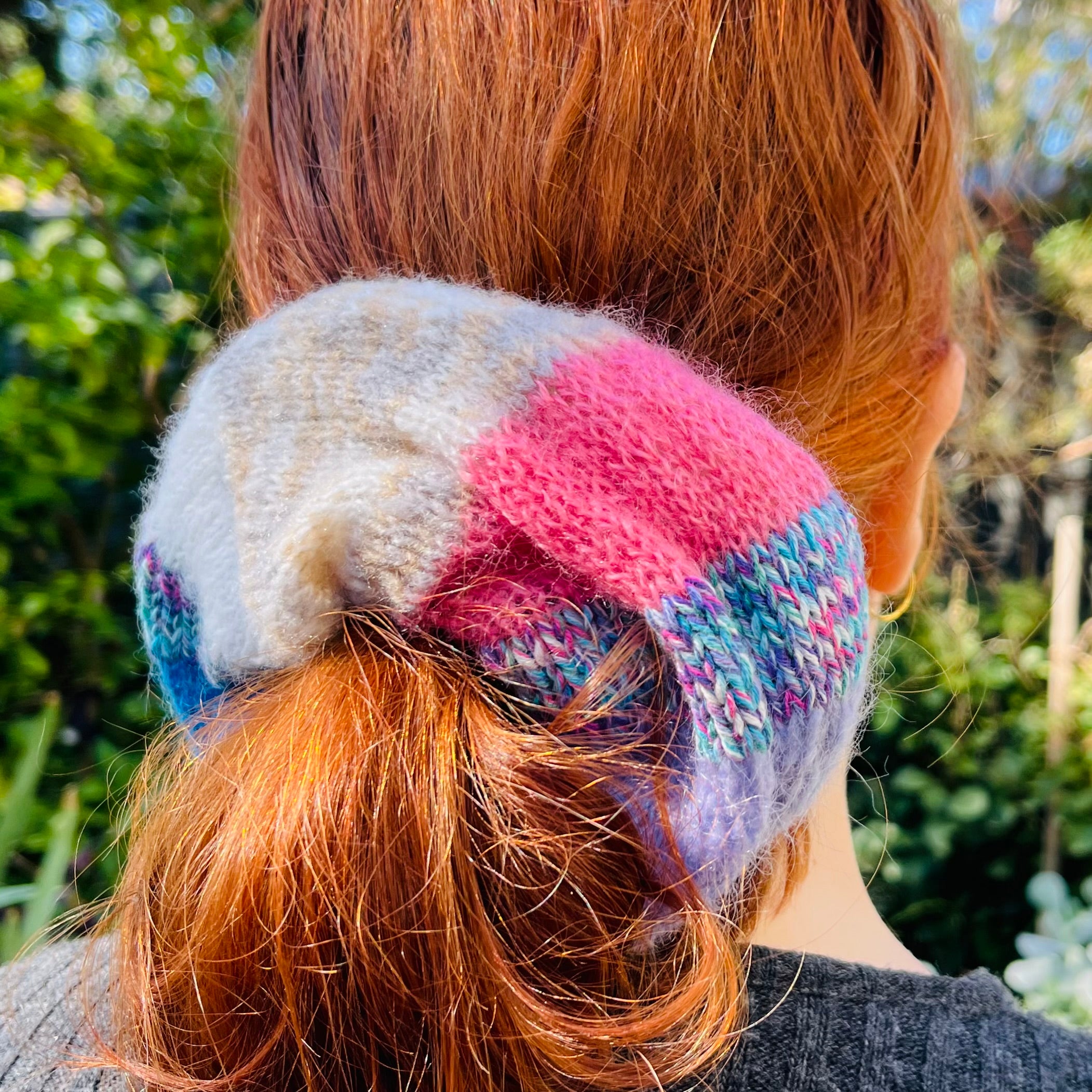 Oversized Hand-Knitted Mohair Scrunchie - Ocean Sunset Variegated - One of a Kind