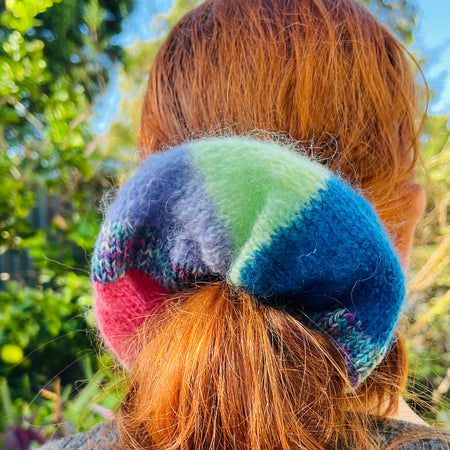 Oversized Hand-Knitted Mohair Scrunchie - Ocean Sunset Variegated - One of a Kind