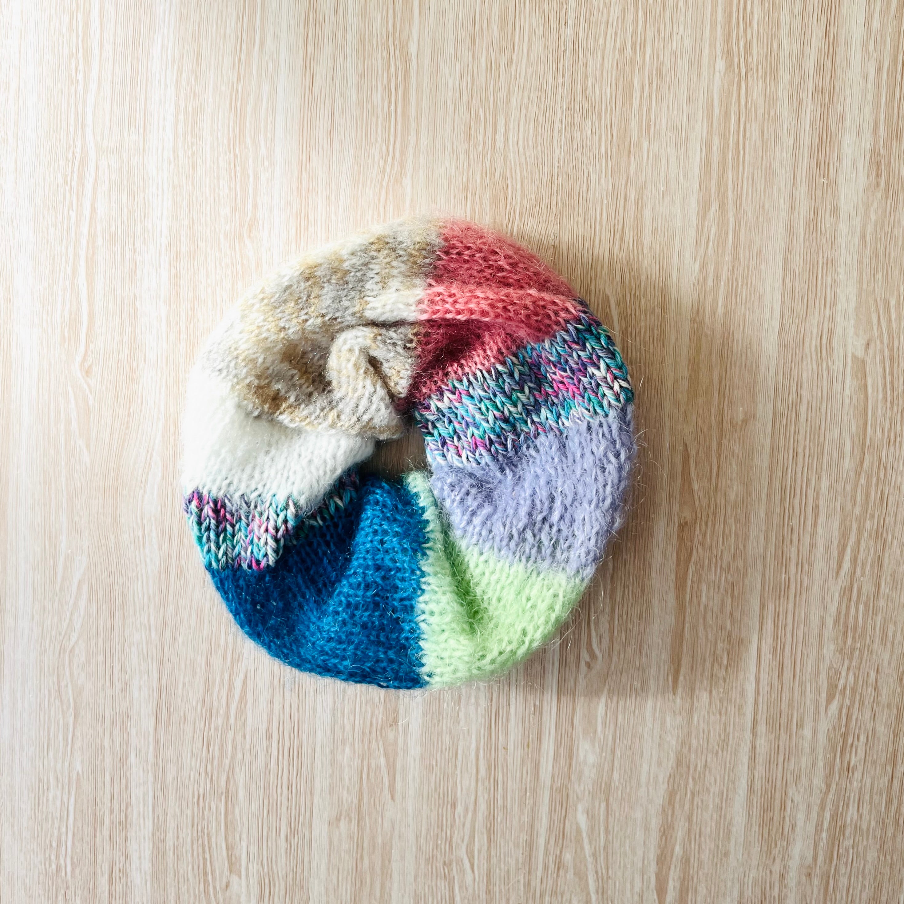 Oversized Hand-Knitted Mohair Scrunchie - Ocean Sunset Variegated - One of a Kind