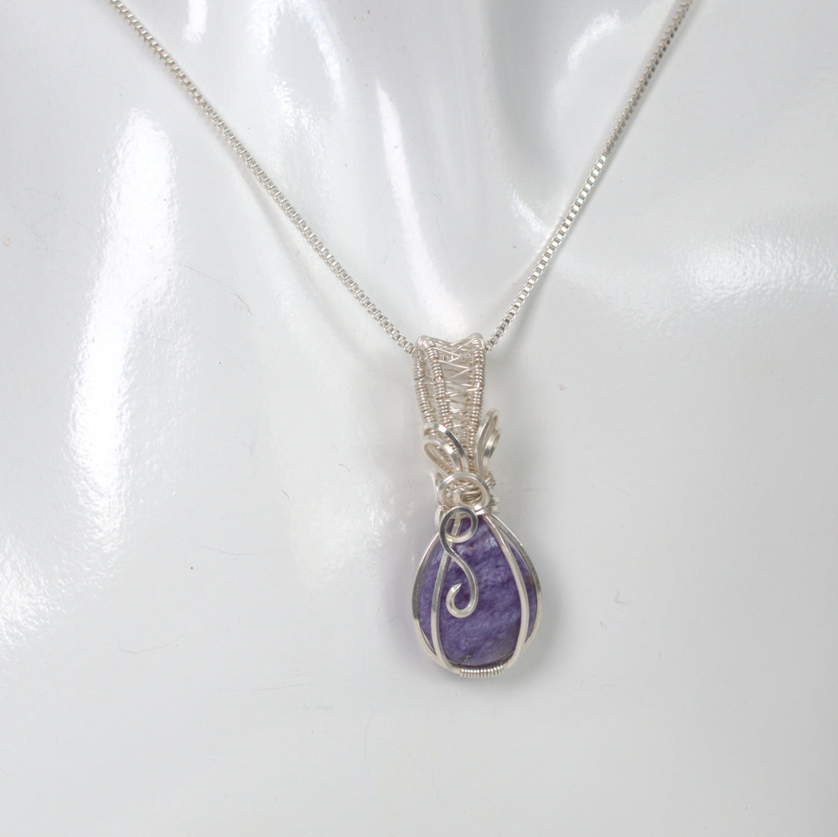 Wire Wrapped Charoite Keepsake Pendant