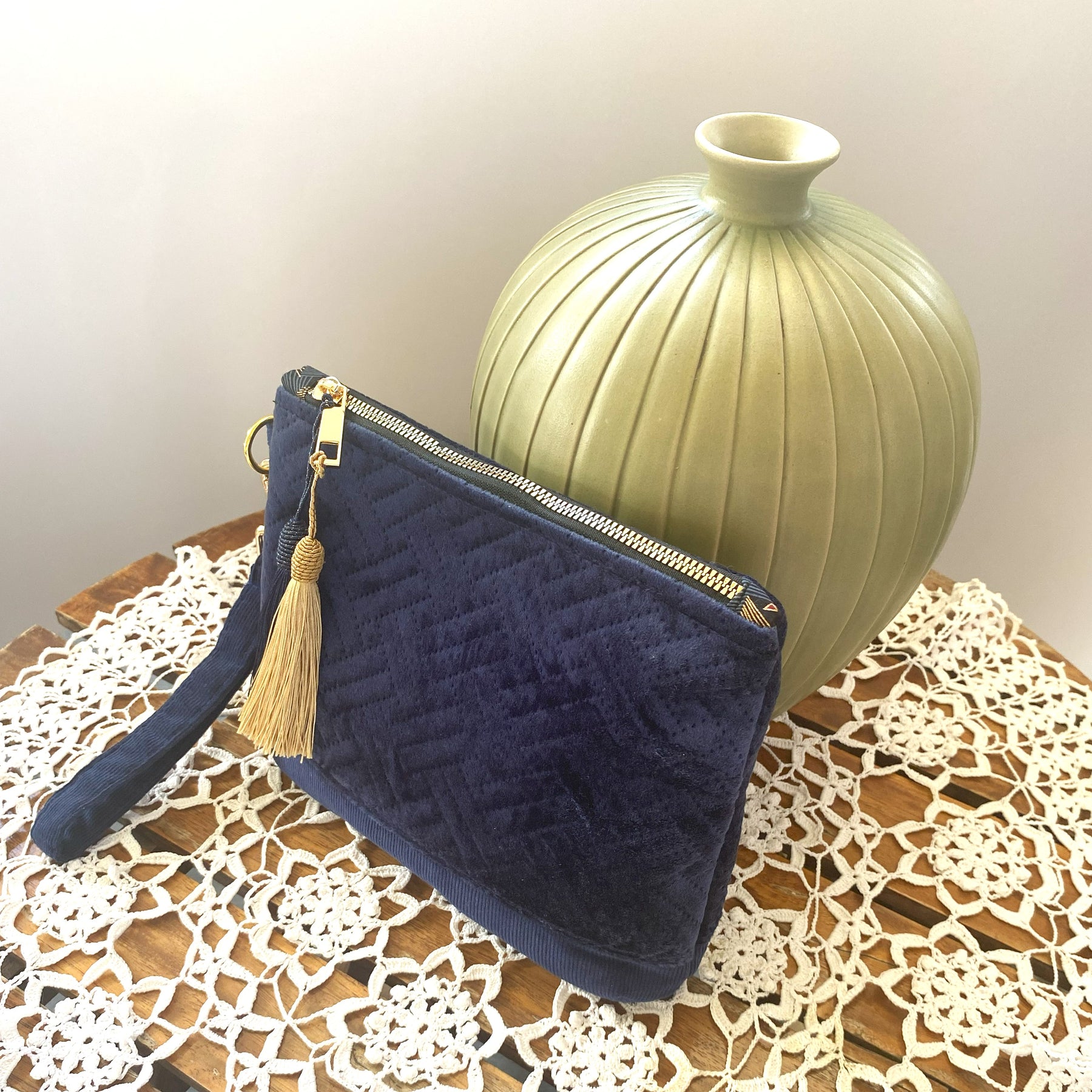 Velvet clutch purse - navy blue