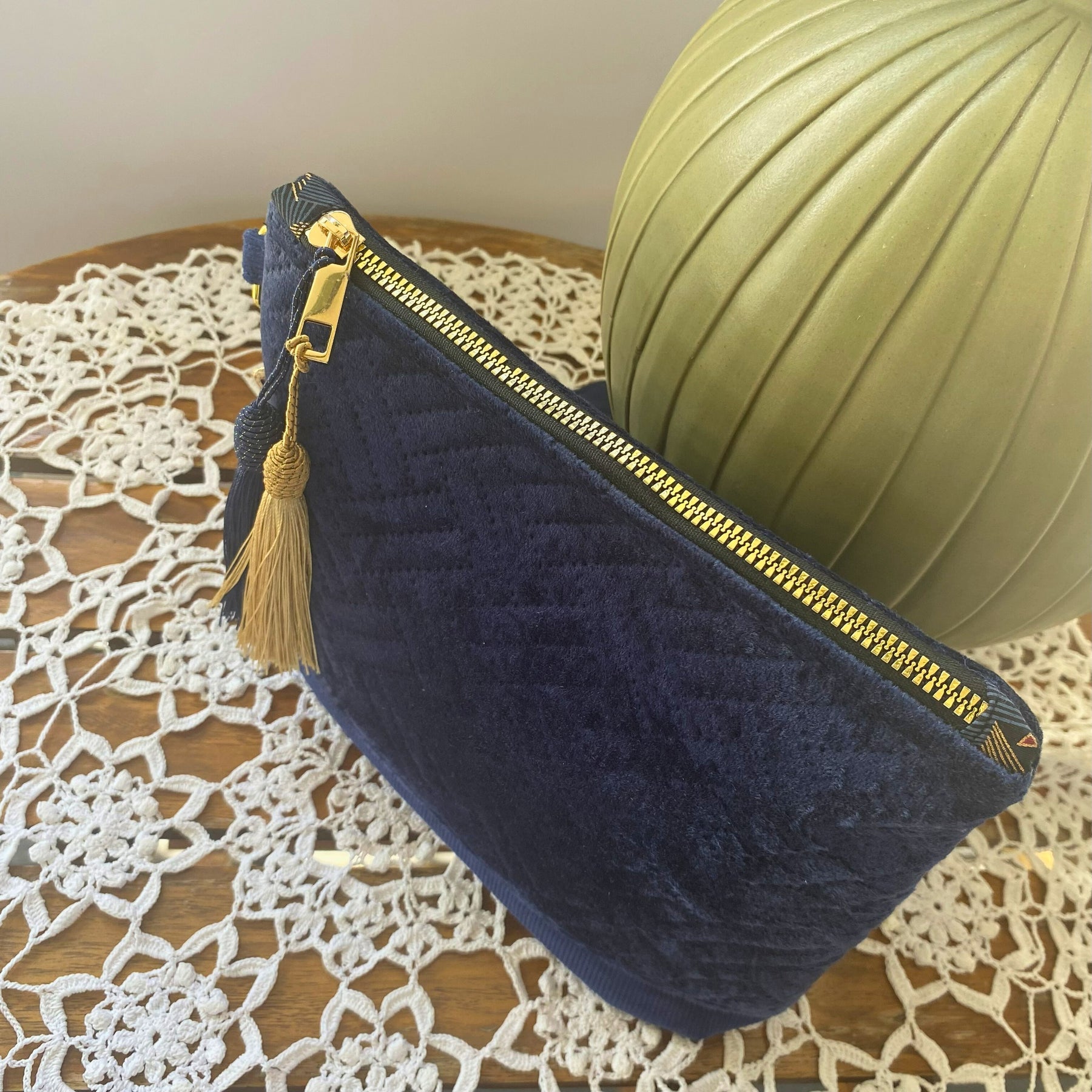Velvet clutch purse - navy blue