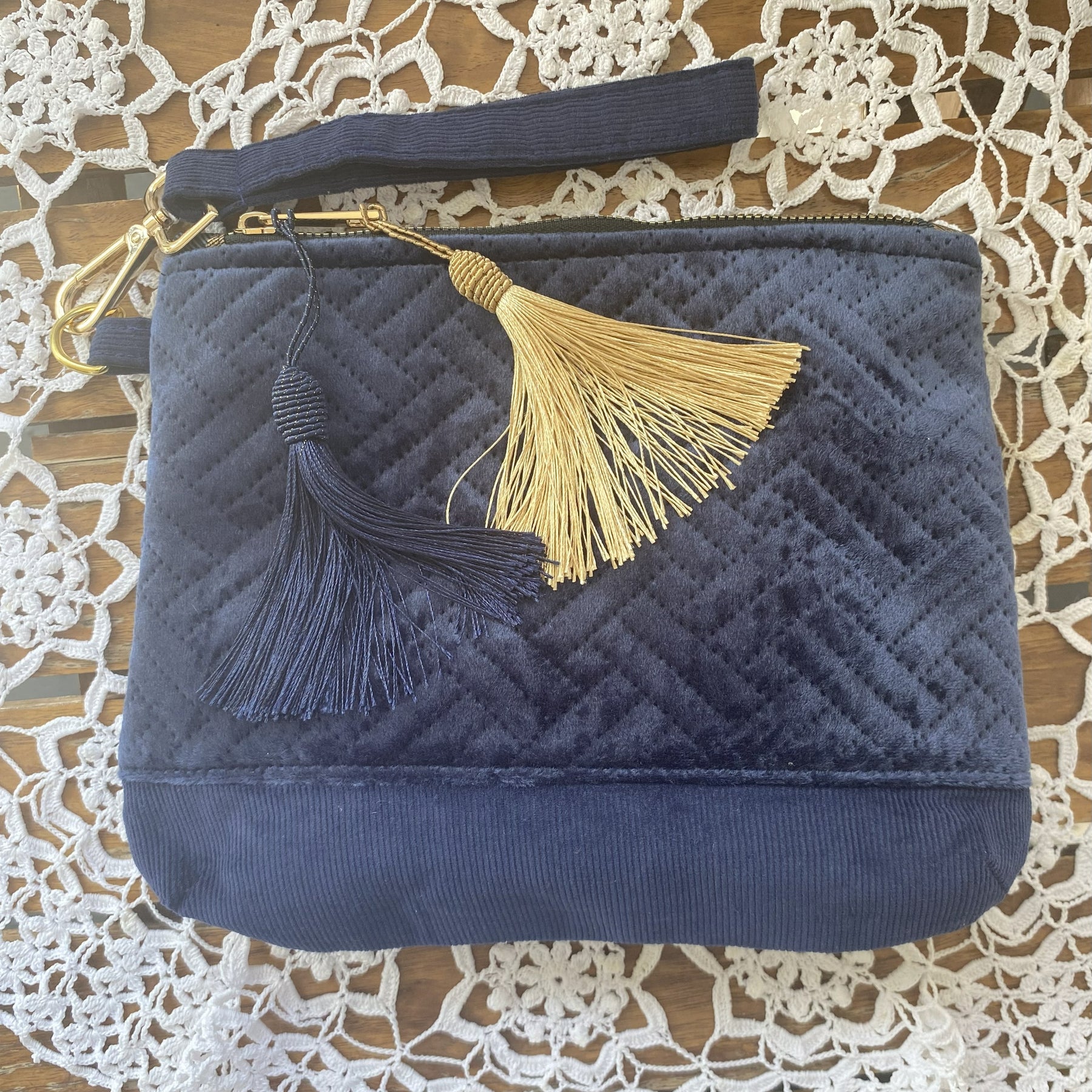Velvet clutch purse - navy blue