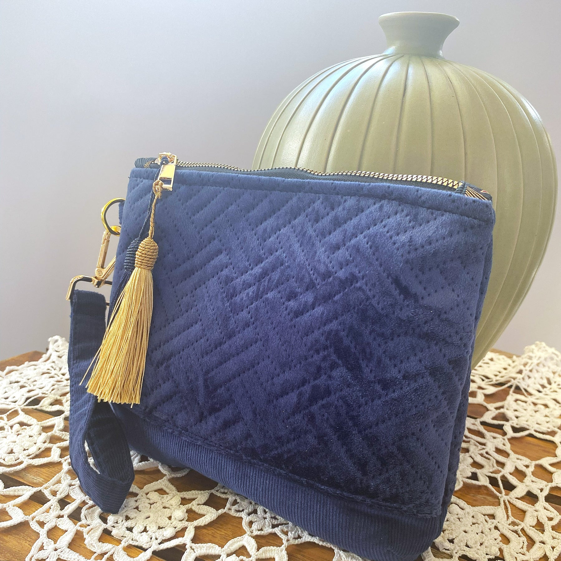 Velvet clutch purse - navy blue