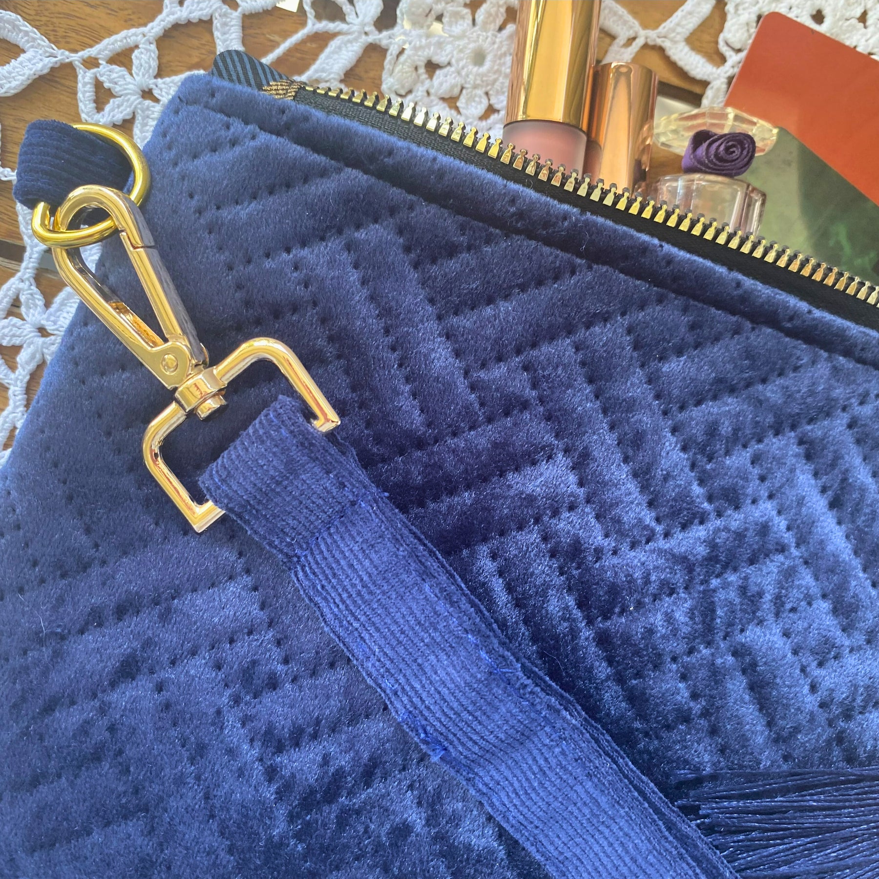 Velvet clutch purse - navy blue
