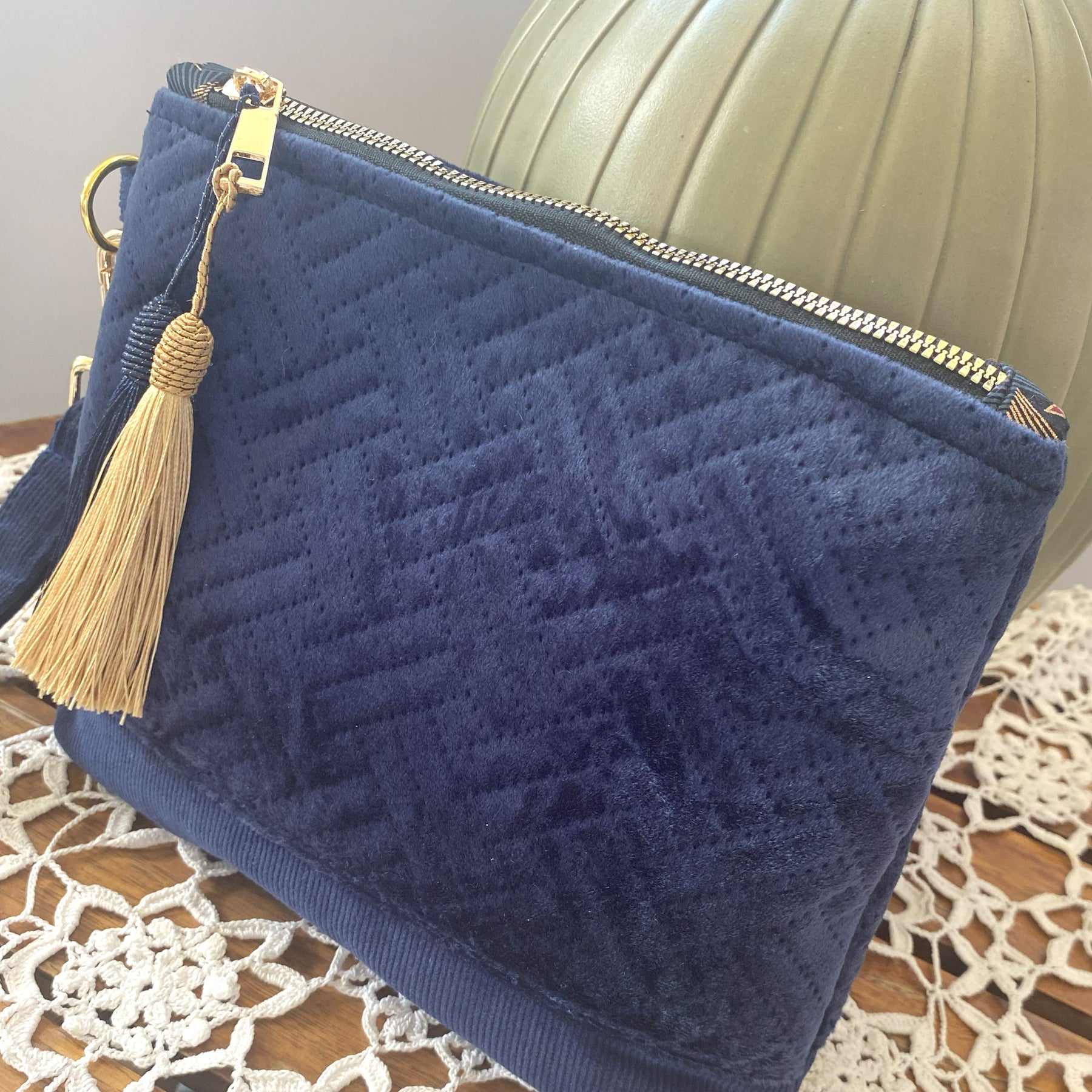 Velvet clutch purse - navy blue