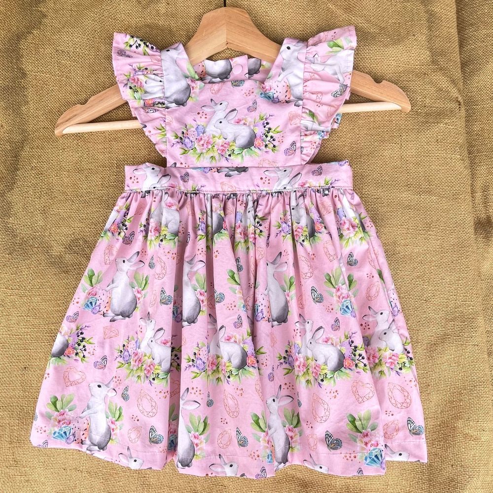 Handmade Pinafore Dress | Bunnies | Pink | Size 3