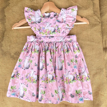 Handmade Pinafore Dress | Bunnies | Pink | Size 3