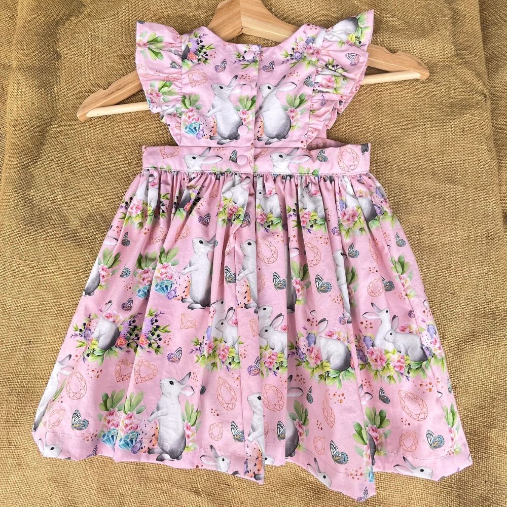 Handmade Pinafore Dress | Bunnies | Pink | Size 3