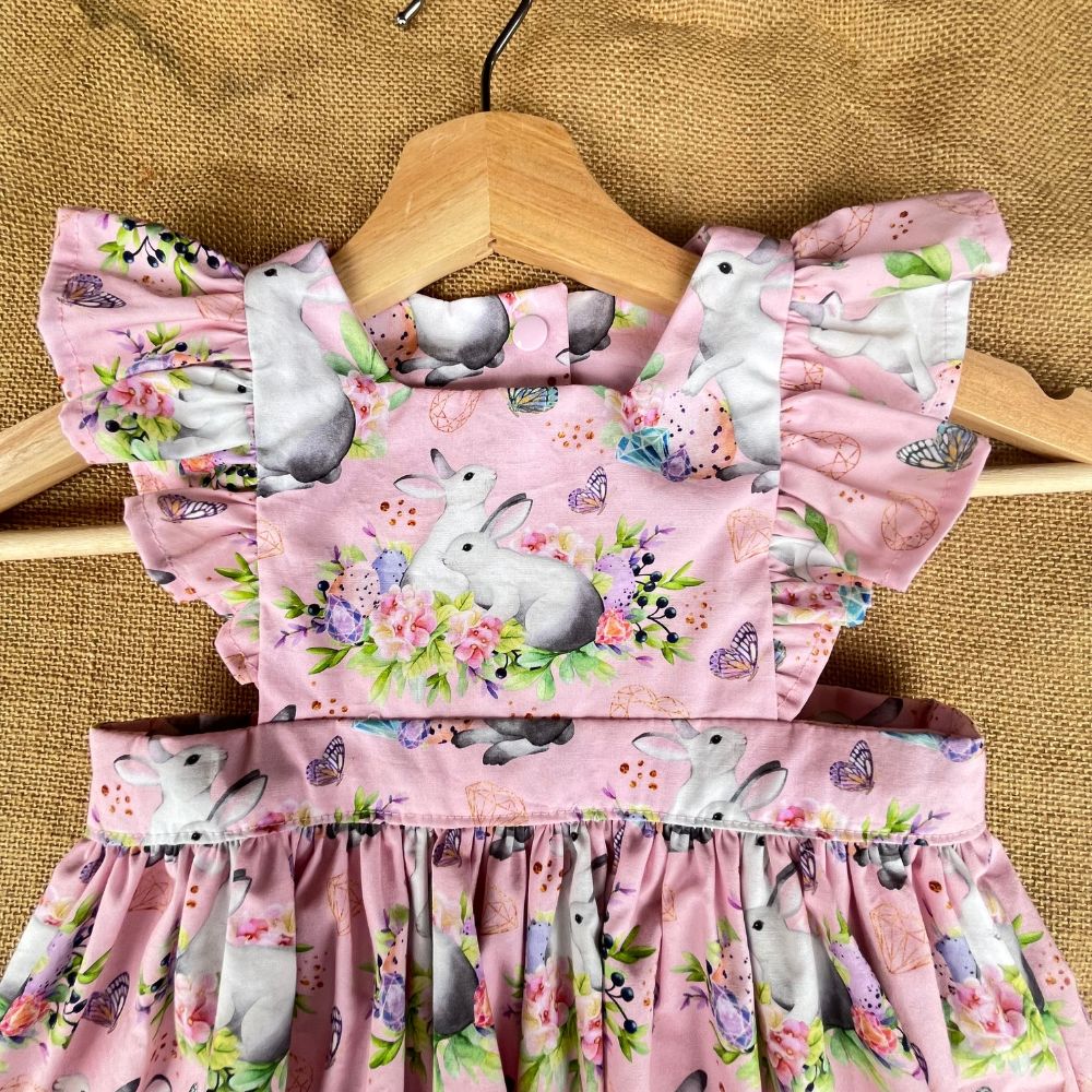 Handmade Pinafore Dress | Bunnies | Pink | Size 3