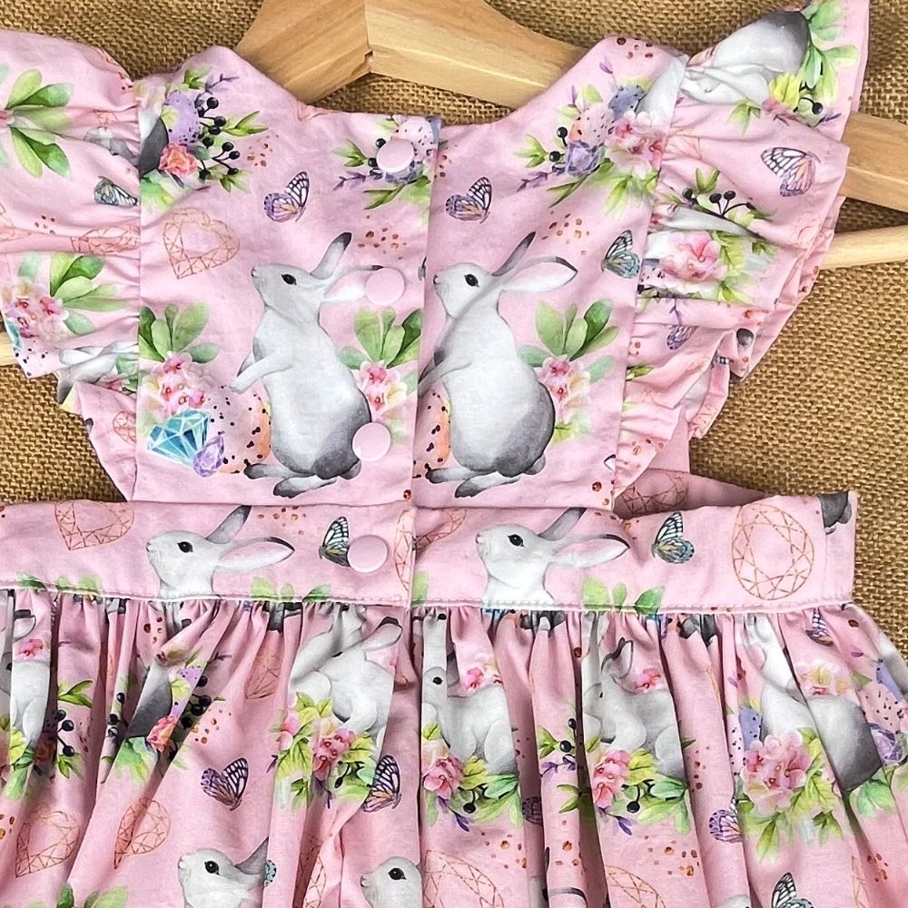 Handmade Pinafore Dress | Bunnies | Pink | Size 3