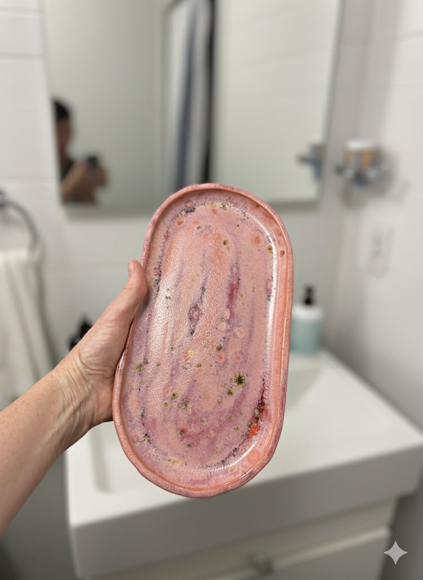 Pink Crystal Ceramic Oblong Vanity Tray | Handmade in Brisbane