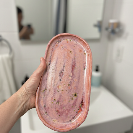 Pink Crystal Ceramic Oblong Vanity Tray | Handmade in Brisbane