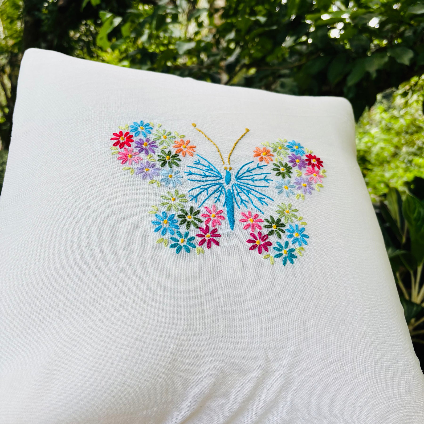 Butterfly Embroidered Vivid Color Cushion/Pillow Cover