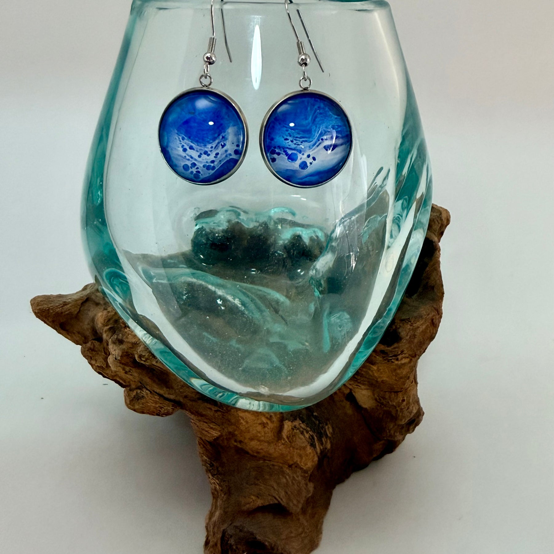 Hand-Painted Acrylic Cell Art Drop Earrings.