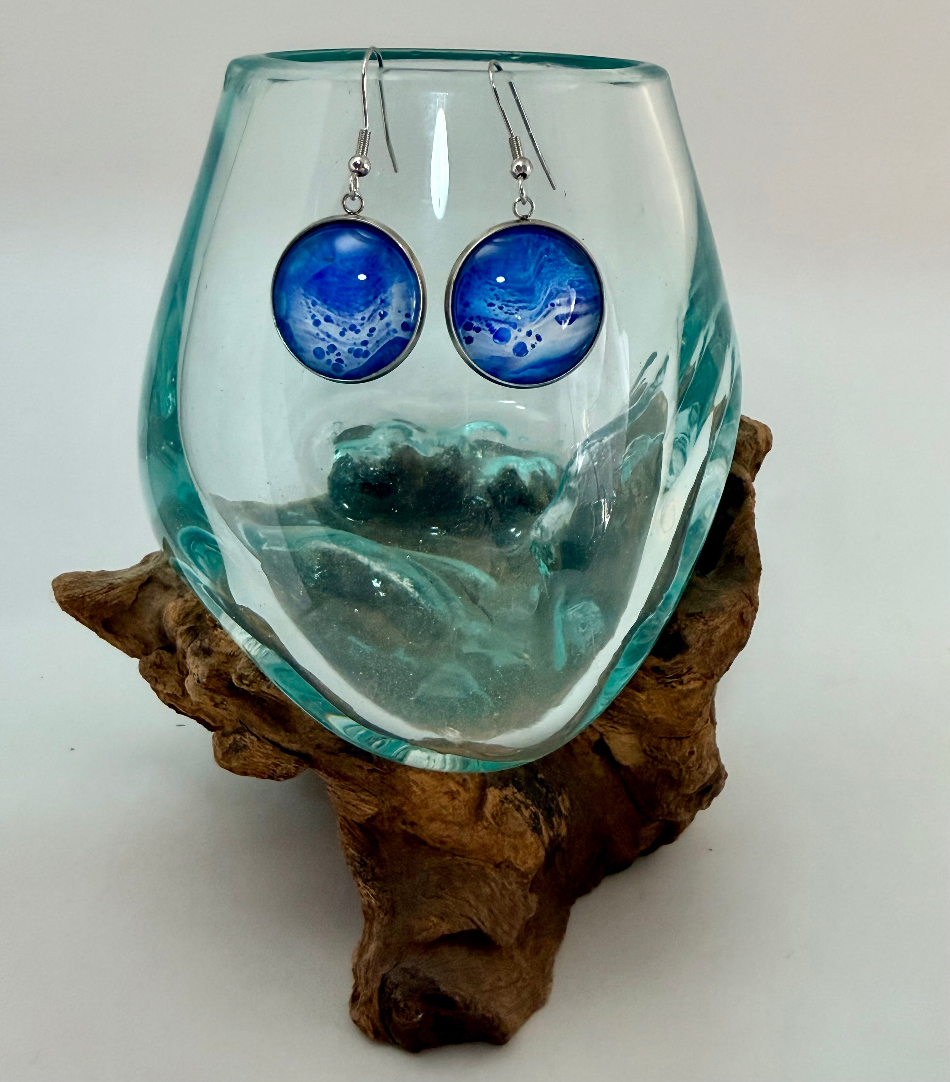 Hand-Painted Acrylic Cell Art Drop Earrings.