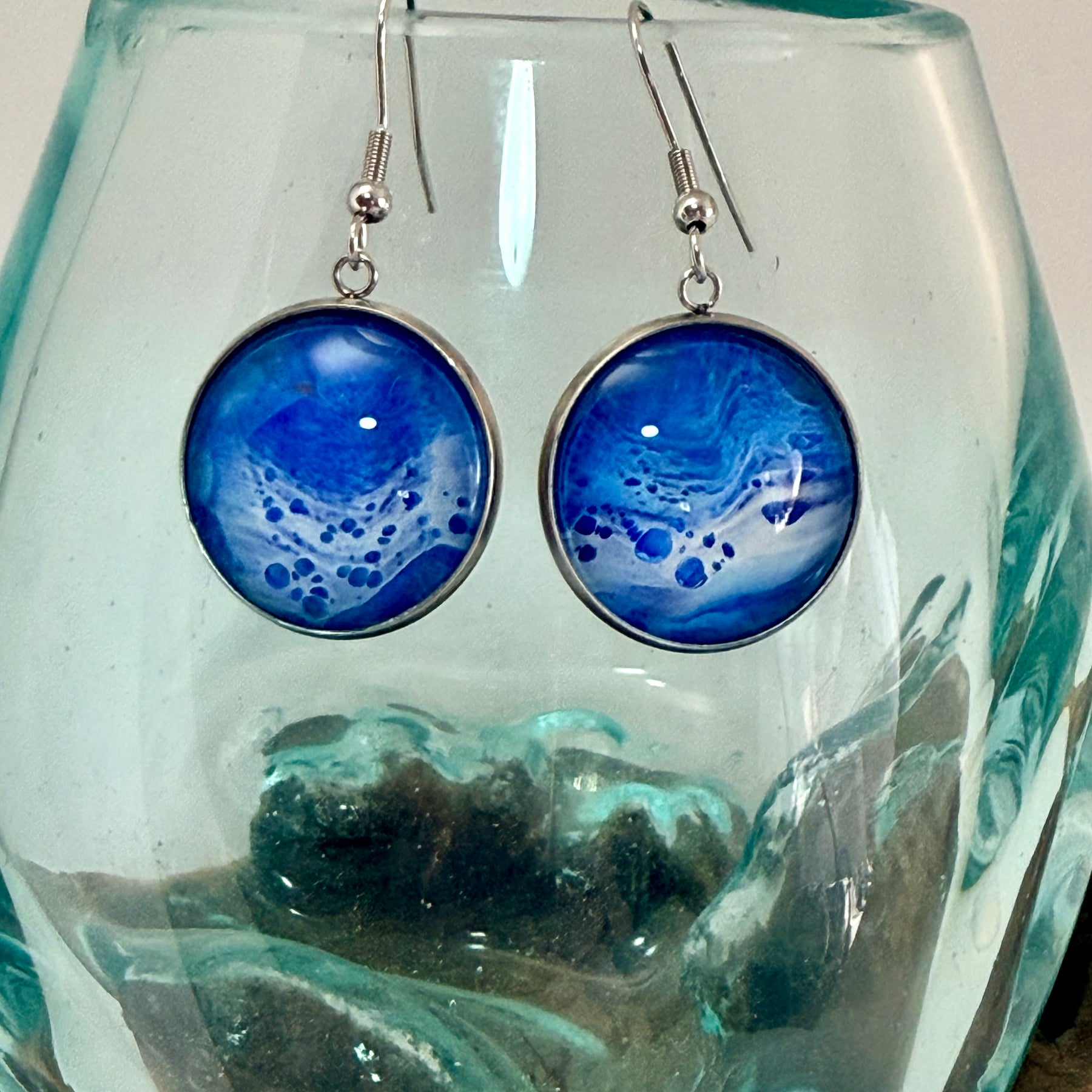 Hand-Painted Acrylic Cell Art Drop Earrings.
