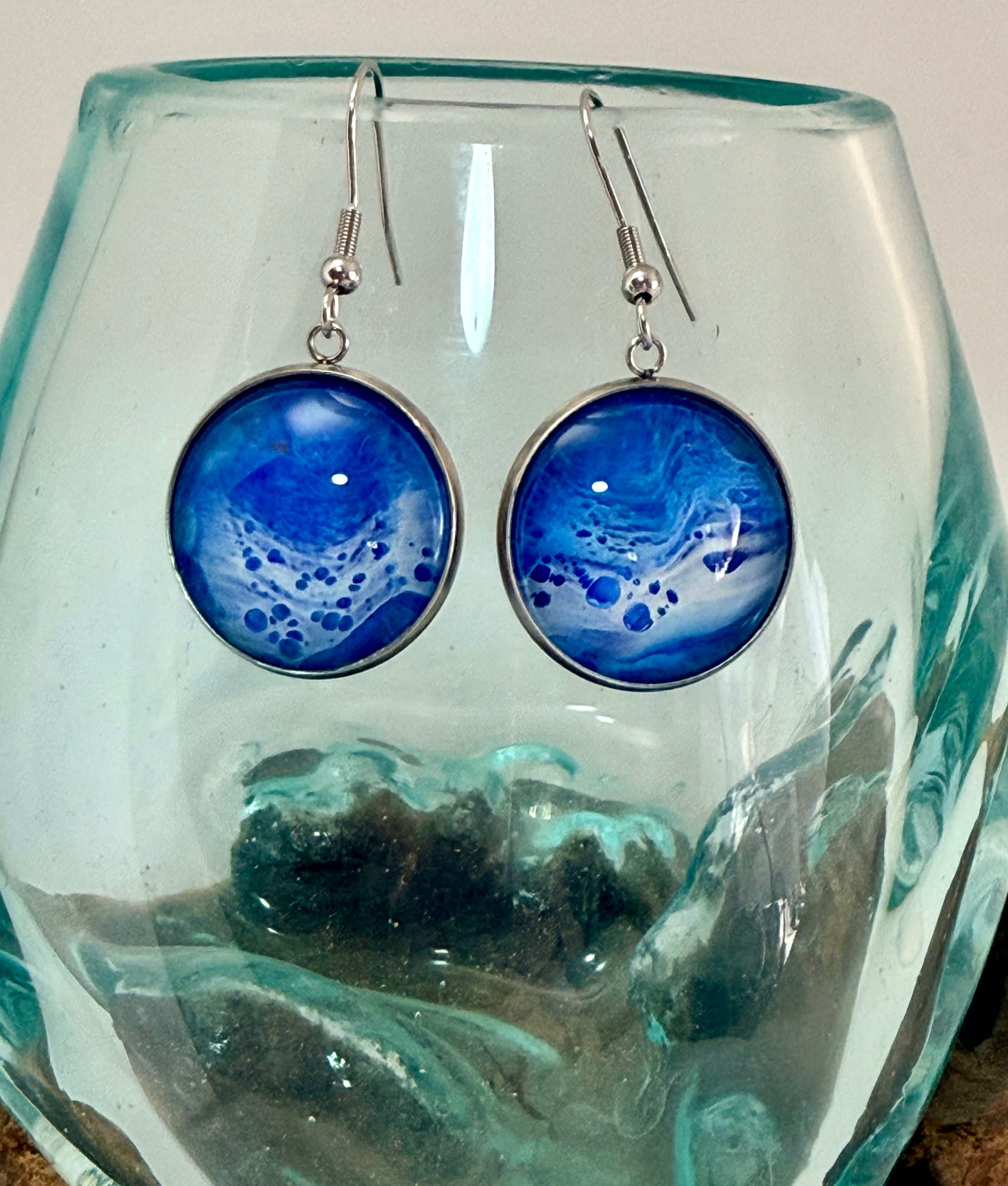 Hand-Painted Acrylic Cell Art Drop Earrings.